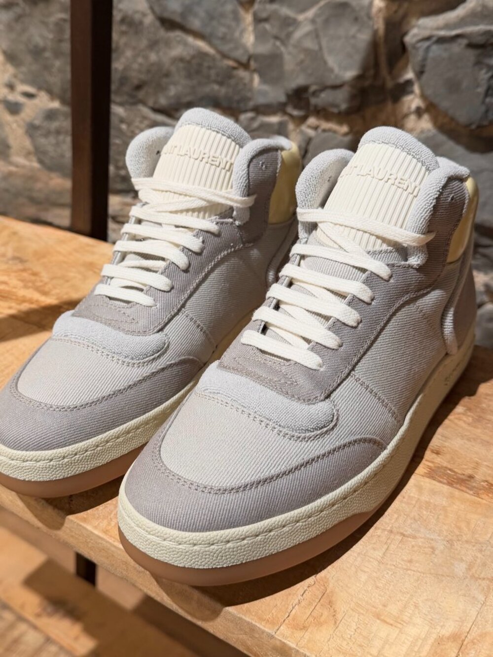 Saint Laurent SL/80 Grey Yellow Canvas High-top Sneakers - Picture 4 of 13